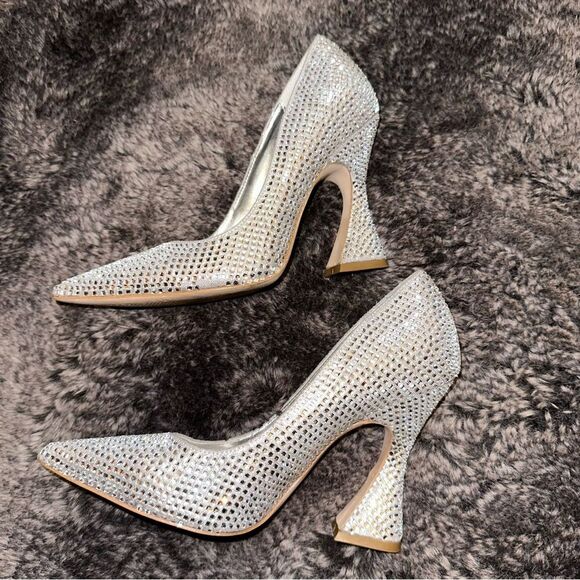 Steve Madden Silver Rhinestone Zana Crystal Pointed Toe Heels Sz 6.5 Homecoming - Picture 4 of 12
